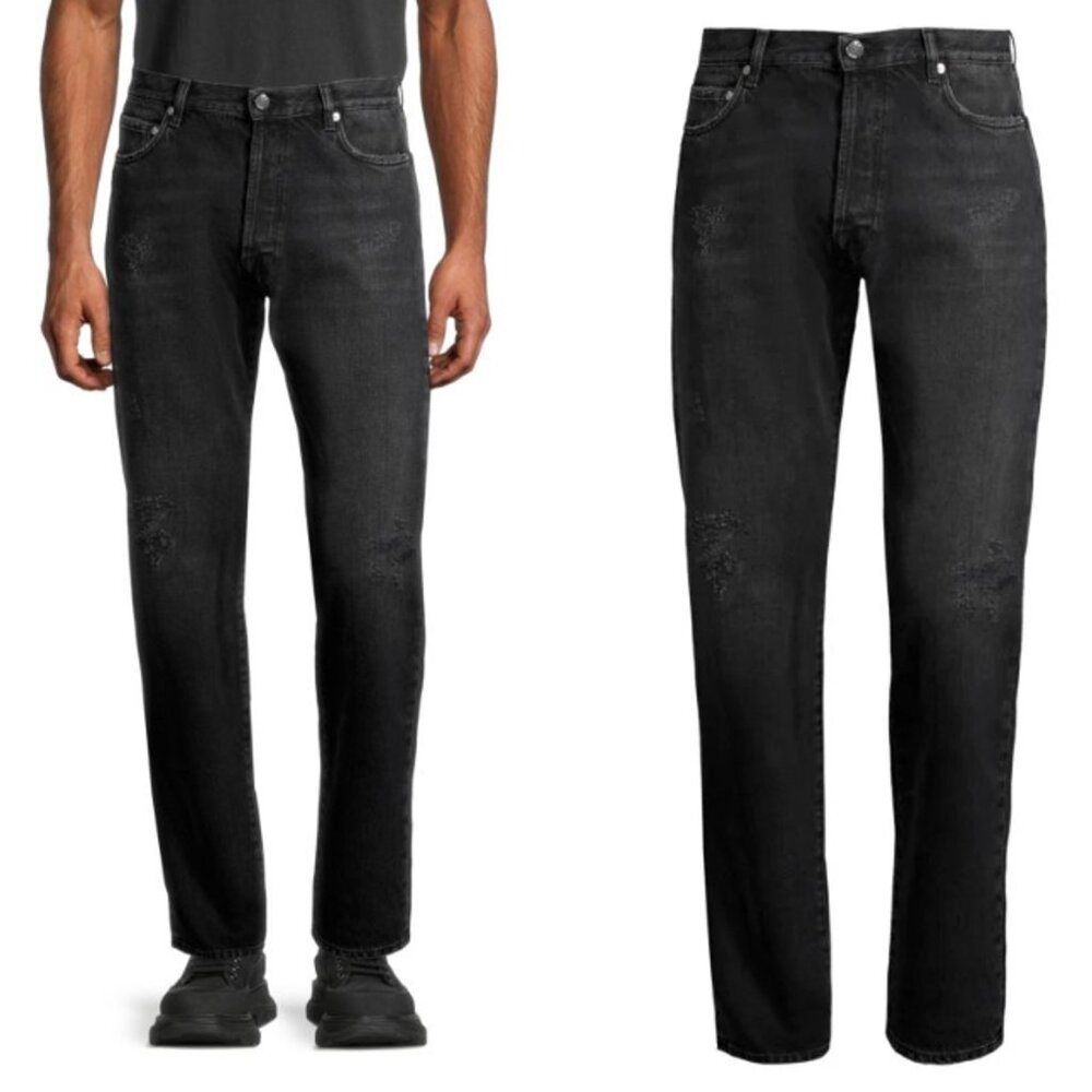 NWT New $295 BLK DNM Jeans 21 Slim Distressed Black Jeans Italy Size 29 x 32